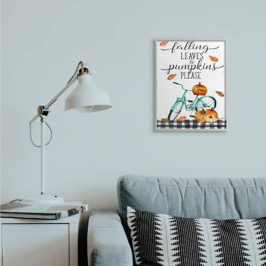 Stupell Industries Fall Leaves Pumpkin & Turquoise Bicycle Gray Framed Wall Art